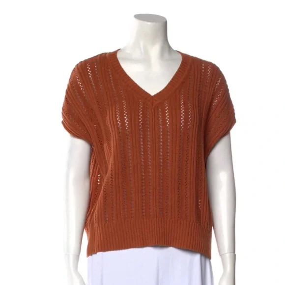 [Joie] V-Neck Dolman Short Sleeve Knit Sweater Burnt Orange Rust Size Small - Picture 8 of 11